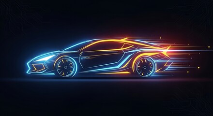Naklejka premium Futuristic Neon Supercar Outline with High Speed Motion Trails