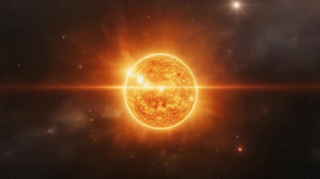 Realistic Sun Surface with Powerful Solar Flares and Lens Flare.