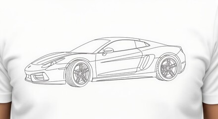 Fototapeta premium Minimalist Sports Car Line Art Logo on White T-Shirt