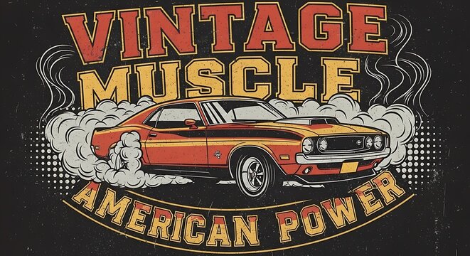 Vintage Muscle Car American Power Retro Automotive Graphic