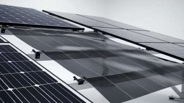 Close-Up of Flexible Solar Panels Being Installed on a White Background