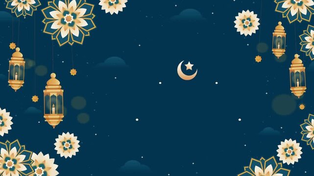 eid Al Fitr Origami Design Paper Craft Ramadan Kareem Background in 4K Resolution Lantern Islamic Ramadan Background with Moon and Lanters. Loop Ready