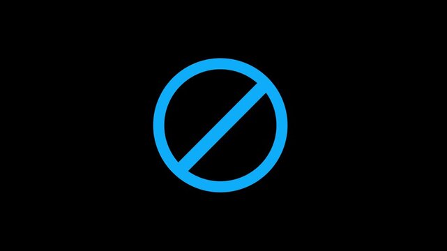 Minimalist blue prohibition sign animation with a clean circular design on black backdrop