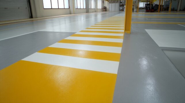 Yellow and White Safety Markings in Industrial Buffer Zone for Enhanced Visibility