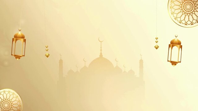 Animation of Eid Mubarak Idul Fitri Ramadan Kareem for template background or copy space lantern and mosque ornament. Suitable for ramadan kareem,