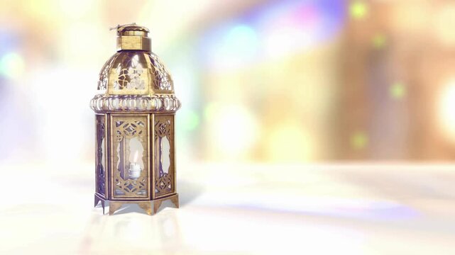 4K Background Eid Al Adha Mubarak and Traditional Lanterns Ramadan lantern and mosque. Eid, mosque arabesque through white decorative mosque window.