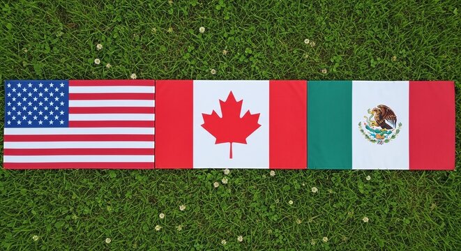 Flags of usa canada and mexico on grass