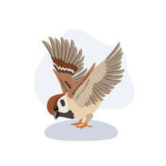 Fototapeta premium a cute sparrow bird illustration flying with wings spread