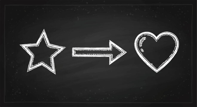 Star turning into heart on blackboard with white chalk symbolizing love and transformation in a simple educational setting