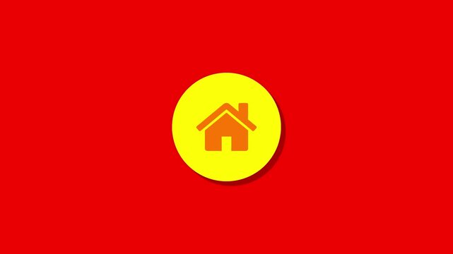 Home icon expanding animation on solid red background, minimal flat design, perfect for presentations