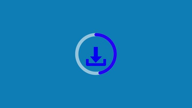 Blue download icon with progress ring shows loading animation on a clean blue background