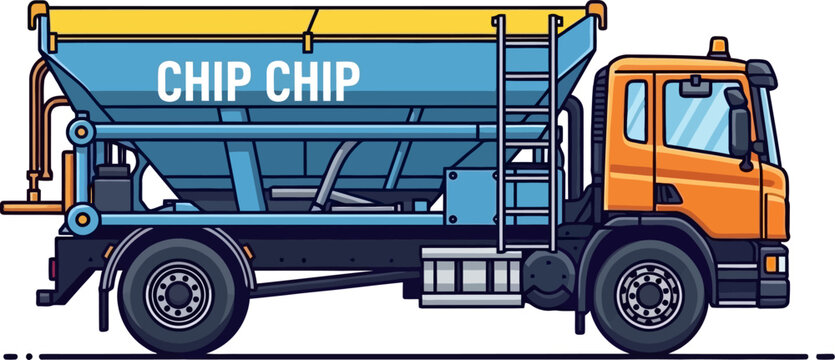 Blue material spreader truck for pavement maintenance