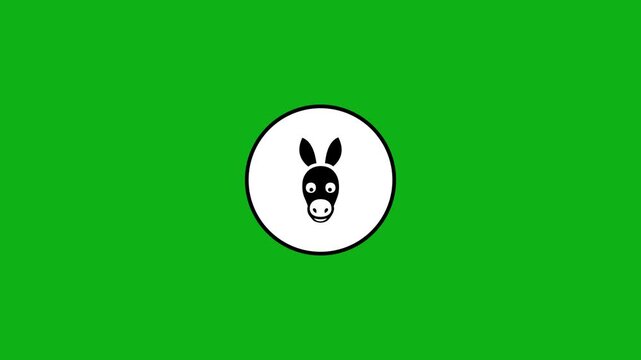 Donkey icon animation appearing on white circle background with bright green screen footage