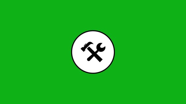 Animated hammer and wrench tools motion graphic clip on a chroma key background