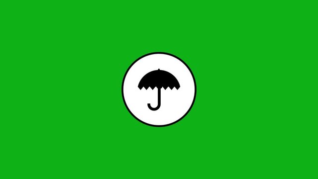 Umbrella symbol animation in white circular outline against vibrant green screen background