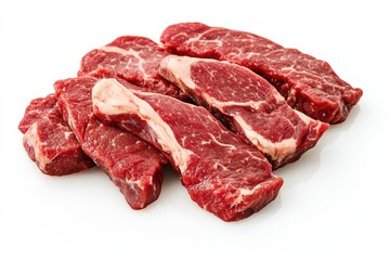 Obraz premium Fresh cuts of beef arranged on a clean surface for preparation and cooking