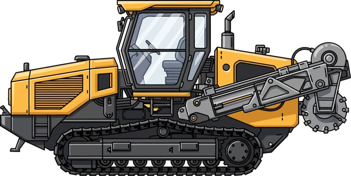 Heavy duty road header machine cutting through rock surfaces