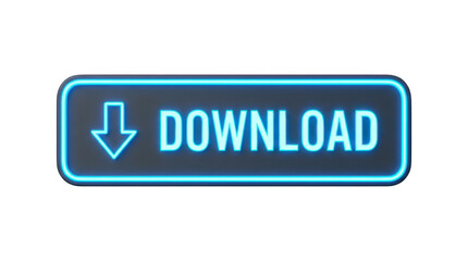 Fototapeta premium Glowing blue download button with arrow on white background