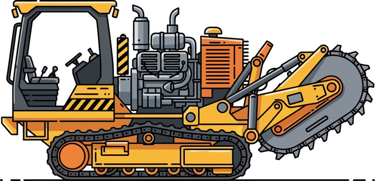 Track mounted trenching machine digging narrow channels