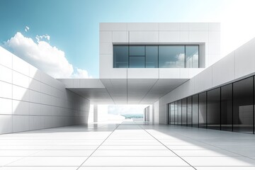 Obraz premium Minimalist buildings with sharp lines and symmetry in bright daylight setting