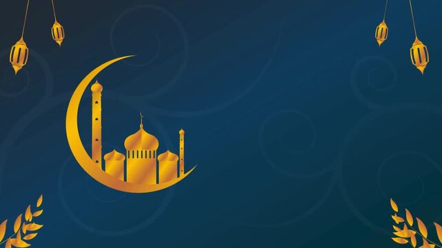 Animation. eid al fitr or eid mubarak with islamic background animation Eid Mubarak, Arabic lantern player beads and Ramadan decoration mosque blue