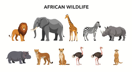 Obraz premium Illustration of ten distinct African wildlife animals arranged in two rows