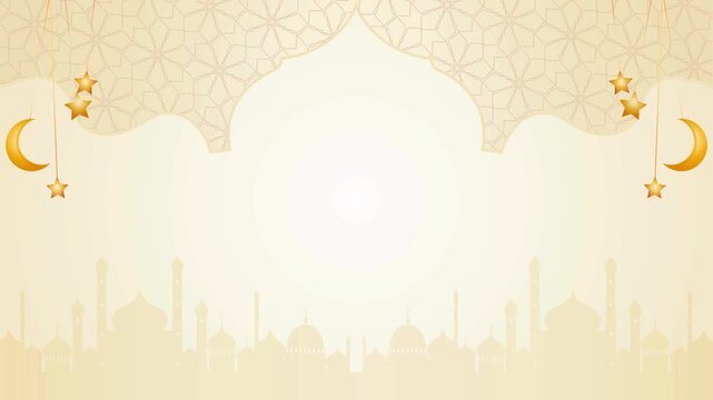 footage 4k with copy space, Ramadan kareem background. mosque and moon, Eid al-Fitr and Eid al-Adha celebrations, place for text greeting banner