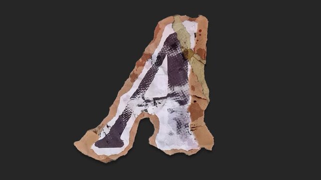 A drag and drop typographic letter with alpha in a grunge torn creased up paper and card style that folds out in to place with worn aged effects and paper tears.
