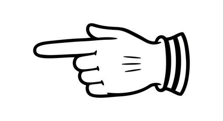Obraz premium Cartoon Hand Pointing Left with Index Finger on an Isolated White Background, Directional and Guiding Gesture