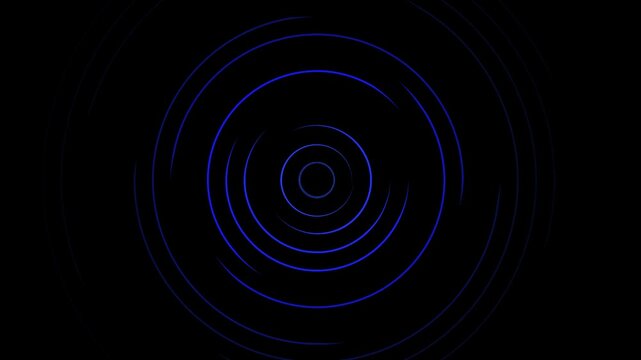 Blue Concentric Dashed Circles Expanding and Pulsating on Dark Background Seamless Loop 4K Motion