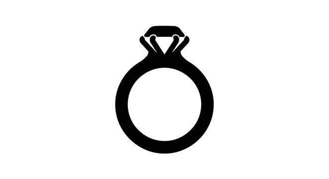 Black  White Glyph Icon of a Diamond Ring - Engagement and Jewelry Symbol