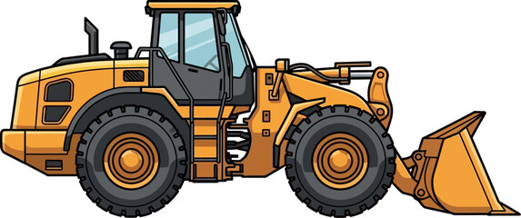 Large wheel loader machine with front loading bucket