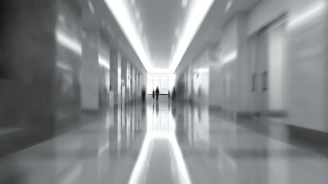 Blurred silhouettes of business people walking in a modern office