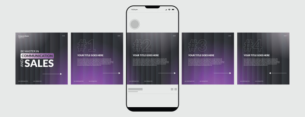 Business carousel post template for advertising, Set of carousel post for Instagram and LinkedIn, Editable social media carousel layout, template eps 10. © Graphaxil