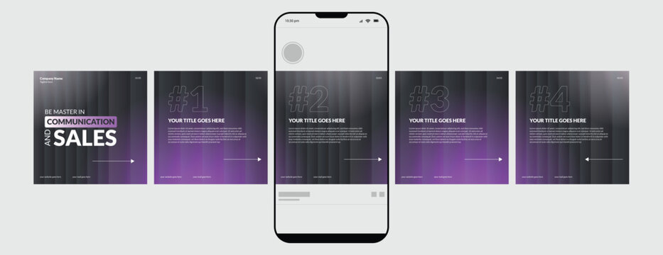 Business carousel post template for advertising, Set of carousel post for Instagram and LinkedIn, Editable social media carousel layout, template eps 10.