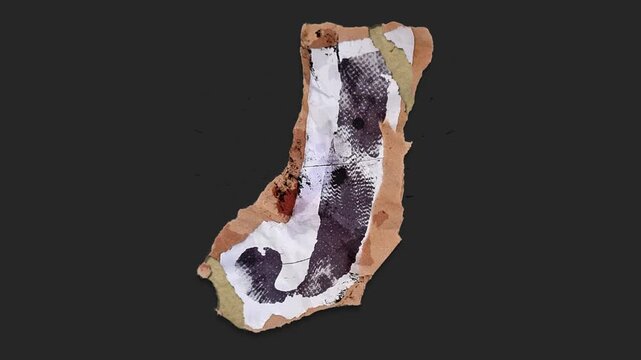 A drag and drop typographic letter with alpha in a grunge torn creased up paper and card style that folds out in to place with worn aged effects and paper tears.
