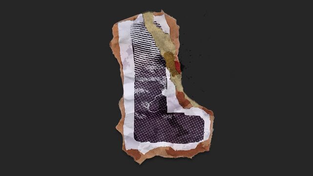 A drag and drop typographic letter with alpha in a grunge torn creased up paper and card style that folds out in to place with worn aged effects and paper tears.
