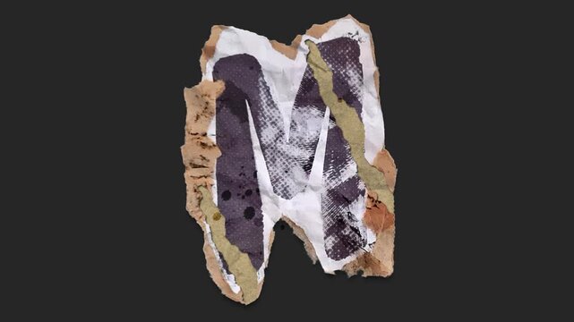 A drag and drop typographic letter with alpha in a grunge torn creased up paper and card style that folds out in to place with worn aged effects and paper tears.
