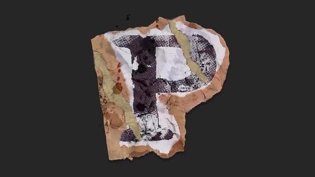 A drag and drop typographic letter with alpha in a grunge torn creased up paper and card style that folds out in to place with worn aged effects and paper tears.

