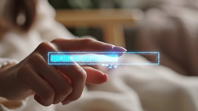 A close-up view of a finger elegantly sliding over a transparent digital user interface, creating a modern and high-tech atmosphere