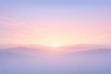 Obraz premium Minimal fantasy sunrise landscape with soft gradient sky and pastel horizon, dreamy background with copy space