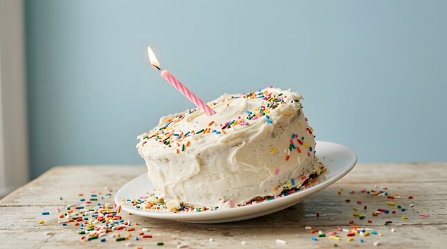 Action shot of a birthday cake falling off a wooden table during a celebration with shocked people in the background