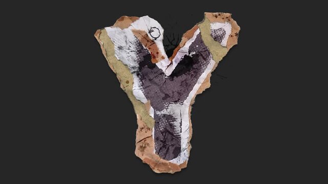 A drag and drop typographic letter with alpha in a grunge torn creased up paper and card style that folds out in to place with worn aged effects and paper tears.
