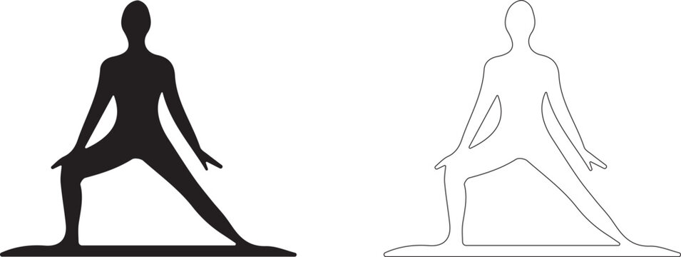 Inner thigh stretch. Vector silhouette of the exercise pose.