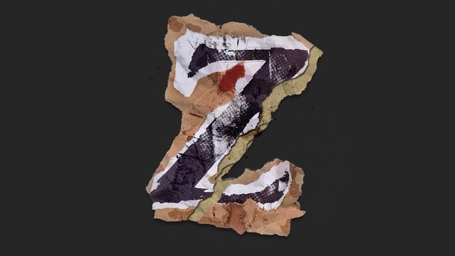 A drag and drop typographic letter with alpha in a grunge torn creased up paper and card style that folds out in to place with worn aged effects and paper tears.

