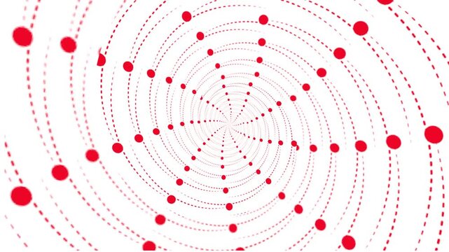 Spinning red dots create a spiral pattern on a white background in digital art