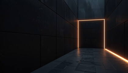 Obraz premium A dark room with a glowing orange doorway and floor