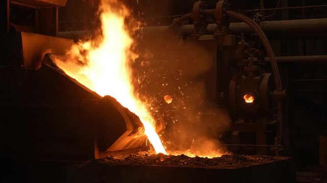 Hot metal pour in factory.