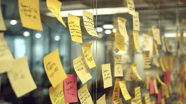 Sticky notes on glass wall