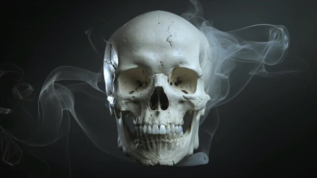 Futuristic cyberpunk skull with glowing blue eyes and mechanical implants concept